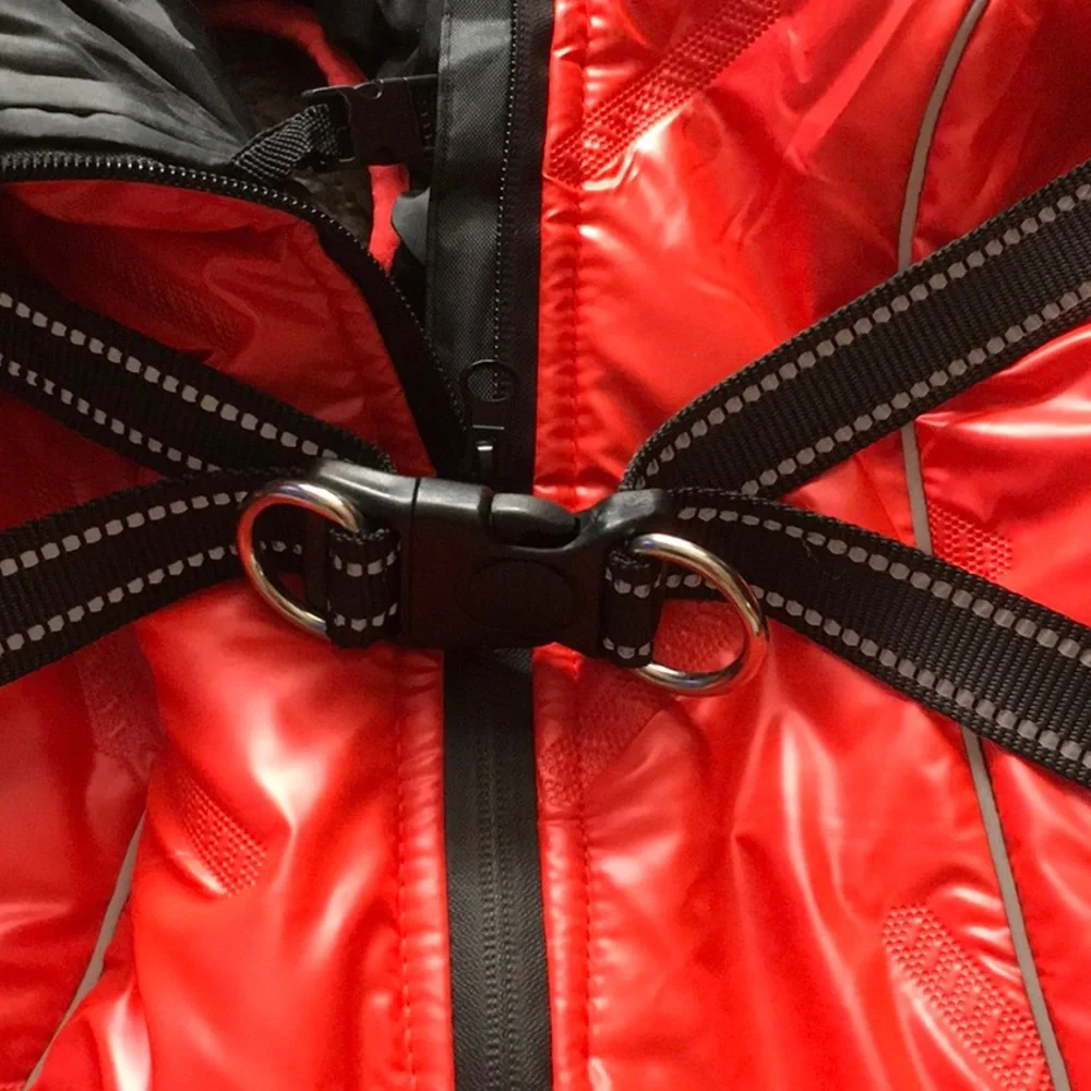 NEW Red Puffer Dog Jacket with Black Trim XL